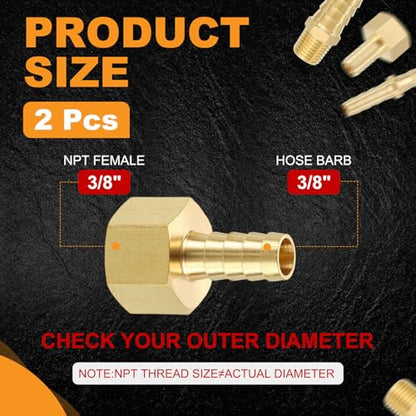 HARFINGTON 2pcs 3/8" to 3/8" NPT Female Brass Hose Barb Fitting Metals Splicer Mender with 2 Pieces Stainless Steel Hose Clamps for 3D Printing, Air Compressor, CNC Machine, Dies - size: 3/8" Barb To 3/8" NPT Female with Clamp