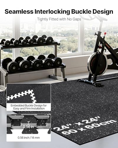 VEVOR 0.56Inch 48sq.ft 12 Tiles Gym Flooring for Home Gym, Rubber Top with High Density EVA Foam, 24 x 24In Gym Floor Exercise Equipment Mats, Interlocking Gym Mats, Puzzle Workout Mats, Black & Gray | Rubber Top with High Density EVA Foam, Lightweight Gy