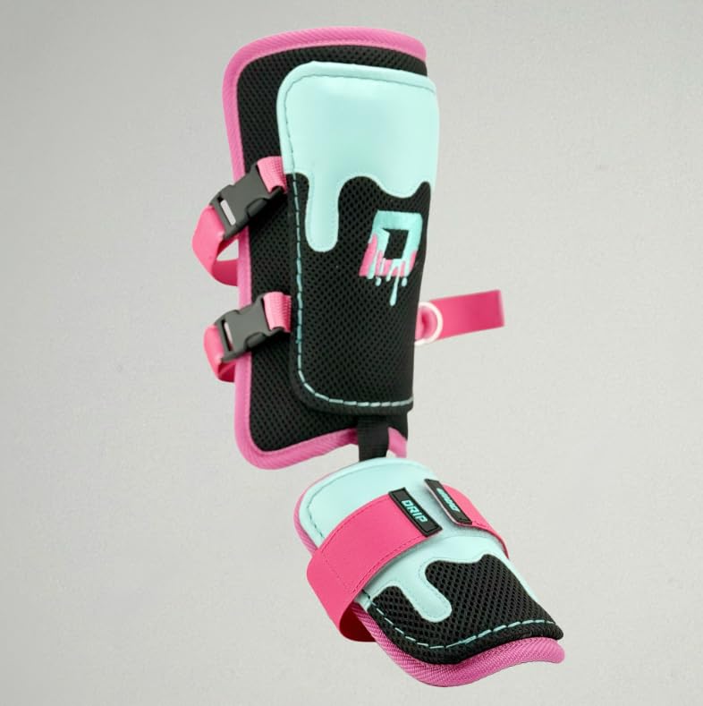 Youth Baseball Shin and Elbow Guard Set, Pink/Aqua/Black, Adjustable Straps, Lightweight, Breathable Mesh Lining - size: Youth Small/Medium