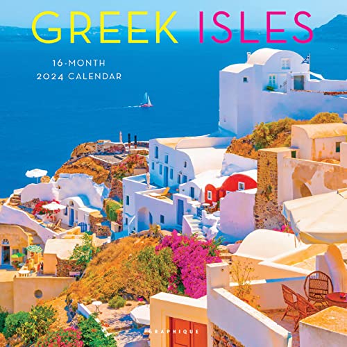 Graphique 2024 Greek Isles Wall Calendar | 12” x 12” | Thick Paper | Home & Office Organizer | Large Monthly Grid | 3 Languages & Marked Holidays | 4 Month Preview Page for 2025 - color: Greek Isles, style: OLD 2024