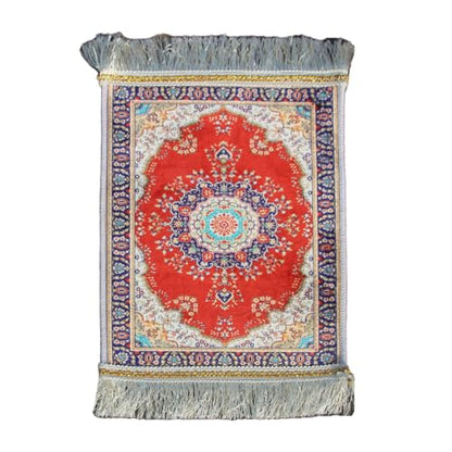 Portable Islamic Prayer Small Mat Classic Pattern Muslim Prayer Rug Small Rug Foldable Salah Carpet Mat with Tassel - color: Red