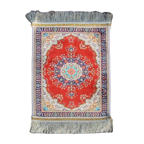 Portable Islamic Prayer Small Mat Classic Pattern Muslim Prayer Rug Small Rug Foldable Salah Carpet Mat with Tassel - color: Red
