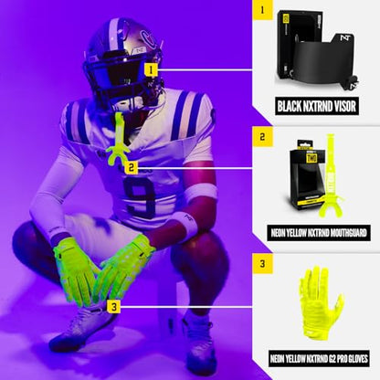 Nxtrnd Two Pro Football Mouth Guard, Permanent Strap, Fits Adult & Youth (Neon Yellow) - color: Neon Yellow