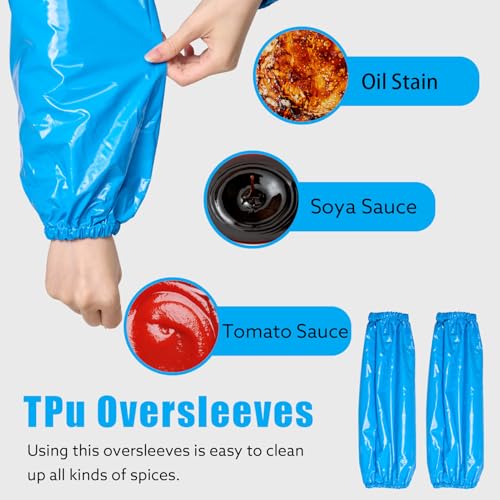 Yzurbu 2 Pairs Arm Sleeves Covers, Soft Waterproof Oil-proof Sleeves Protector for Arm with Elastic on Cuffs - color: Blue - 2 Pairs