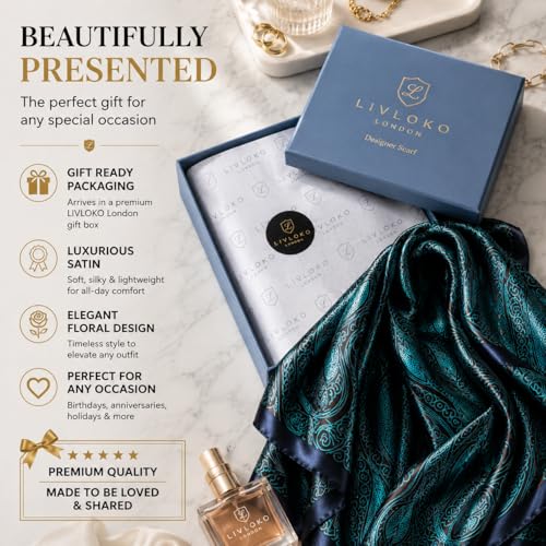 LONDON Women’s Satin Silky Scarf Gift Box Large Lightweight Silky Smooth Shawl Wrap for Hair, Head, Neck or Hijab - color: Yoga Mala - Box
