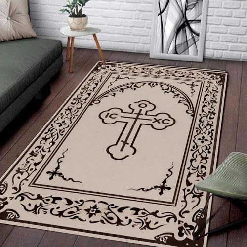 Personalized Orthodox Christian Area Rug, Custom Three-Bar Cross IC XC Nika Cross Prayer Mat, Russian Greek Orthodox Byzantine Eagle Non-Slip Rug for Living Room, Bedroom, Church Decor (D2) - color: D2