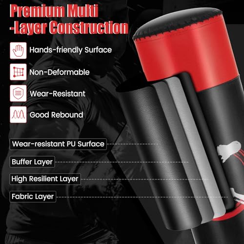 GYMAX Punching Bag for Adults, 70” Punching Stand with Suction Cup Base, TPR Shock Absorber & Multi-Layer Construction, Standing Punching Bag, Heavy Duty Boxing Equipment for Kickboxing MMA Muay