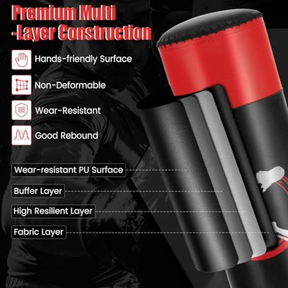 GYMAX Punching Bag for Adults, 70” Punching Stand with Suction Cup Base, TPR Shock Absorber & Multi-Layer Construction, Standing Punching Bag, Heavy Duty Boxing Equipment for Kickboxing MMA Muay