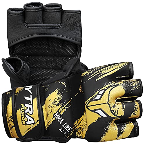 Mytra Fusion MMA Gloves – Grappling Pre-Curved Gloves Real Leather Sparring Gloves for Cage Fighting, Punching, Training, Kickboxing, Muay Thai and Martial Arts - size: Medium