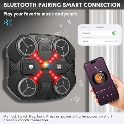 Music Boxing Machine Sport Toys for Kids and Adults,Wall Mounted Bluetooth Smart Punching Target,Training Pad Toy with Boxing Glove,Ideas Toys for Boys Girls Kids 3 4 5 6 7 8 9 10 11 12+ Years Old - color: Black XS