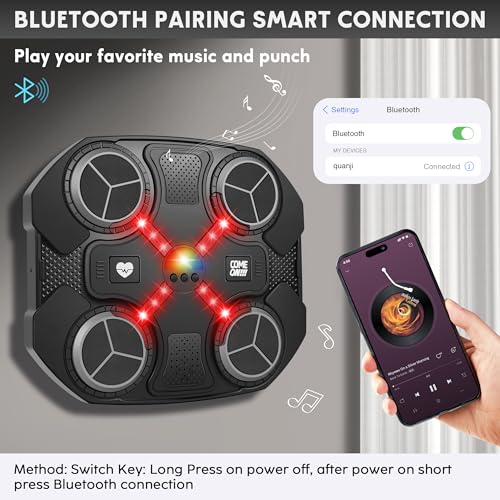 Music Boxing Machine Sport Toys for Kids and Adults,Wall Mounted Bluetooth Smart Punching Target,Training Pad Toy with Boxing Glove,Ideas Toys for Boys Girls Kids 3 4 5 6 7 8 9 10 11 12+ Years Old - color: Black XS