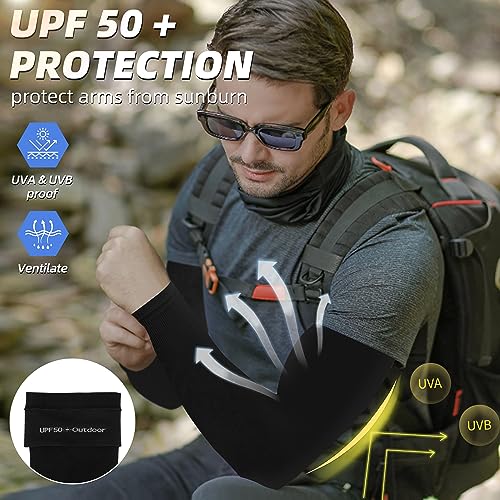 BHYTAKI UV Sun Protection Arm Sleeves, UPF 50 Sports Cooling Arm Compression Sleeves for Men Women Teenager - color: 6 Black