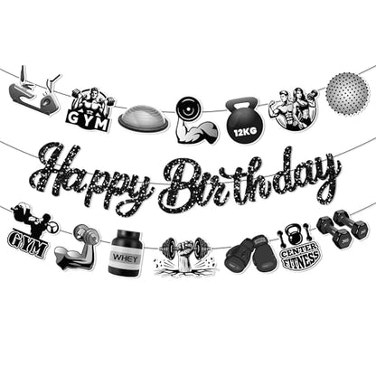 3Pcs Gym Happy Birthday Banner Barbell Boxing gloves Party Hanging Banner Fitness Theme Birthday Bridal Wedding Baby Shower Boys Girls Kids Home Classroom Party Supplies Decorations - color: Gym