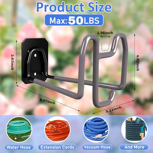 2pcs Garden Hose Holder with Tool Hook - Heavy Duty Water Hose Reel with Nozzle Storage Design, Wall Mount Hose Hanger Water Hose Holders for Outside Yard Storage - color: 2pc Gray