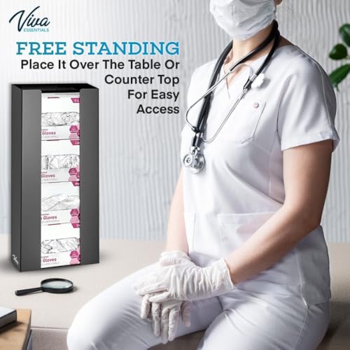 AdirMed VivaEssentials Quad Glove Box Holder, Wall Mount or Free Standing Black Acrylic Glove Holder - color: Black, style: Four Box Capacity