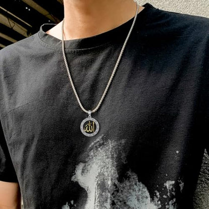 Allah Necklace for Men 925 Sterling Silver/18K Gold Plated Allah Arabic Pendant Islamic Jewelry Gifts for Men Women - style: Silver -02