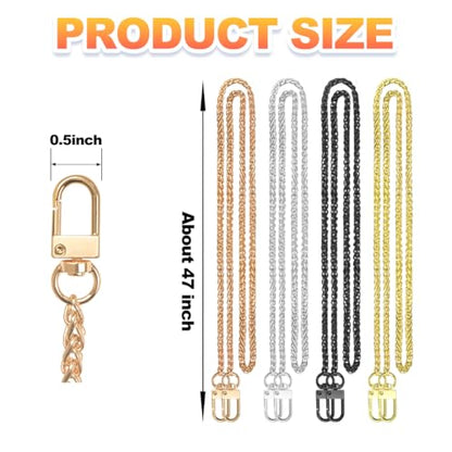 ELANE 4 Pack Purse Chain Strap，47 inch Purse Straps Replacement Crossbody Purse Chains for Handbags DIY - color: O-black+silver+gold+light Gold
