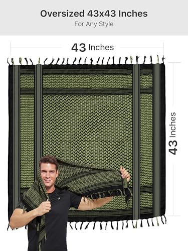 FREE SOLDIER Scarf Military Shemagh Tactical Desert Keffiyeh Head Neck Scarf Arab Wrap with Tassel for Men Women - color: Dark Green