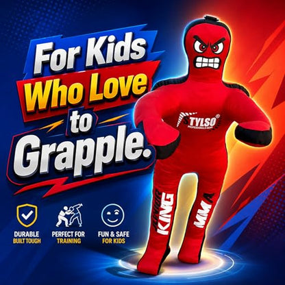 Unfilled Wrestling Dummy for Kids – Youth Grappling Dummy BJJ, MMA, Jiu Jitsu & Judo Training Partner – Durable Martial Arts Practice Buddy - color: Red, size: 4ft / 48"