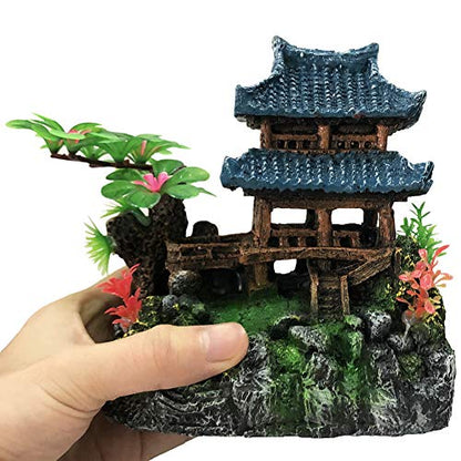 SLOCME Aquarium Classical Resin Castle Decorations - Fish Tank Realistic Details, Green Leaf Aquarium Accessories