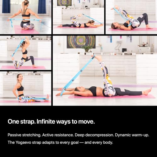 YogaEVO Stretching Strap with Loops for Physical Therapy — Yoga Strap & Resistance Band in One — Flexibility & Back Recovery — HD Video Routines Included - color: Blue