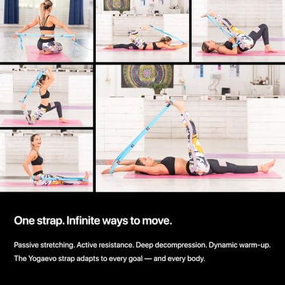 YogaEVO Stretching Strap with Loops for Physical Therapy — Yoga Strap & Resistance Band in One — Flexibility & Back Recovery — HD Video Routines Included - color: Blue
