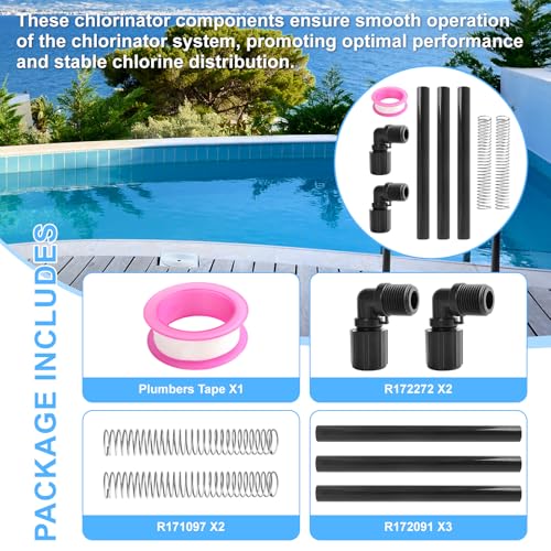 Chlorinator Parts for Rainbow Auto Feeder/Chlorinator Models 320 and 322 Includes R172272 (1/2-inch NPT 90-Degree Tube Connector) R172091 (5/8" OD Tube) R171097 (Tube Support)
