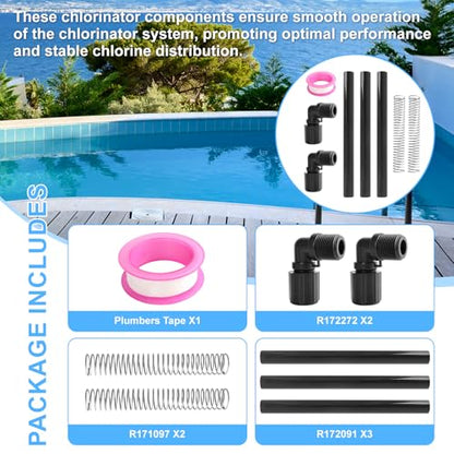 Chlorinator Parts for Rainbow Auto Feeder/Chlorinator Models 320 and 322 Includes R172272 (1/2-inch NPT 90-Degree Tube Connector) R172091 (5/8" OD Tube) R171097 (Tube Support)