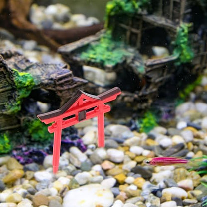 Yardwe Aquarium Torii Gate Fish Tank Decor 3-Pack Japanese Shinto Temple Resin Sculpture Weatherproof Micro Garden Ornament Aquarium Accessories
