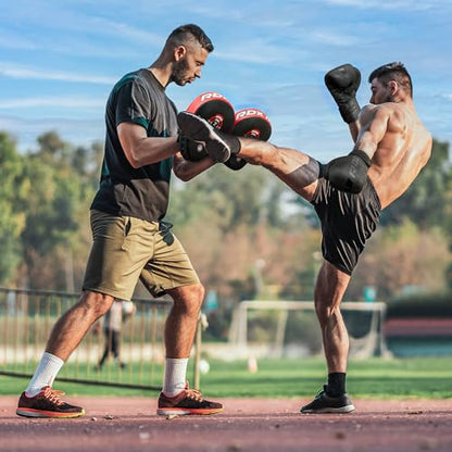 RDX Boxing Pads Focus Mitts, Maya Hide Leather Curved Hook and Jab Target Hand Pads, Great for MMA, Kickboxing, Martial Arts, Muay Thai, Karate Training, Padded Punching, Coaching Strike Shield - color: White
