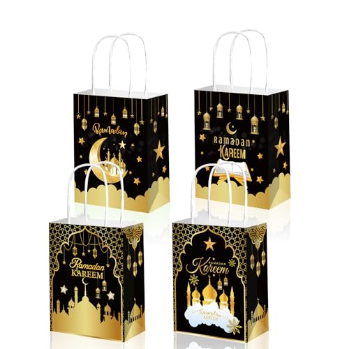 CRAWPROP 12PCS Black Ramadan Kareem Party Paper Bags Candy Gift Bags Paper Gift Bags Muslim Ramadan Party Supplies Wedding Eid Party Favors