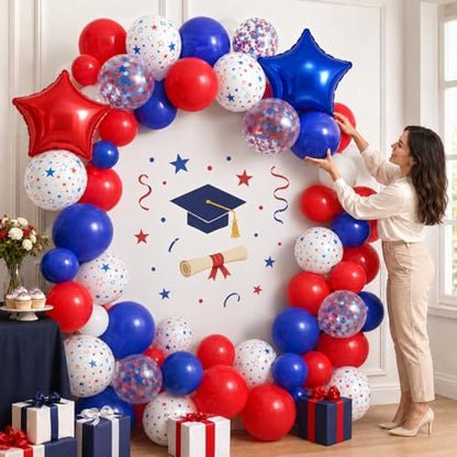 Red and Blue Balloons with 2Pcs Red Blue White Star Foil Balloons for Party - color: Blue and Red, size: 30PC