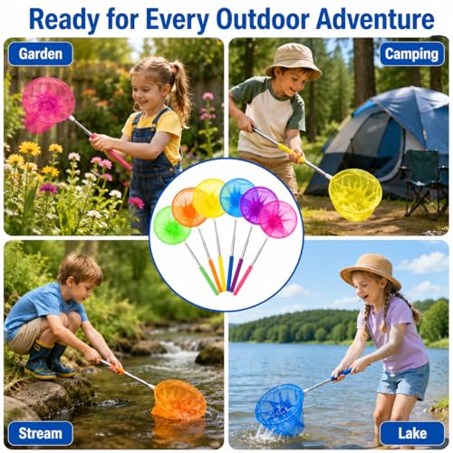 RAINFLOW Telescopic Butterfly Nets - Fishing Net with Anti Slip Grip | Outdoor Catcher Net for Catching Butterfly, Bugs, Insect, Fish, Ladybird, Extendable 6.7 in to 34 in - size: 5 Pack