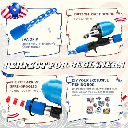 Kids Fishing Pole, Portable Telescopic Kids Fishing Poles for Boys Girls Youth, Fishing Rod and Reel Combo - color: Flag blue