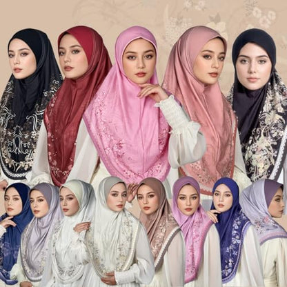Ready To Wear Instant Hijab 여아용 무슬림 슬립온 키마르 꽃무늬 히잡 스카프 여성용 히잡 이슬람 아바야 터번 - color: 아이보리 1#