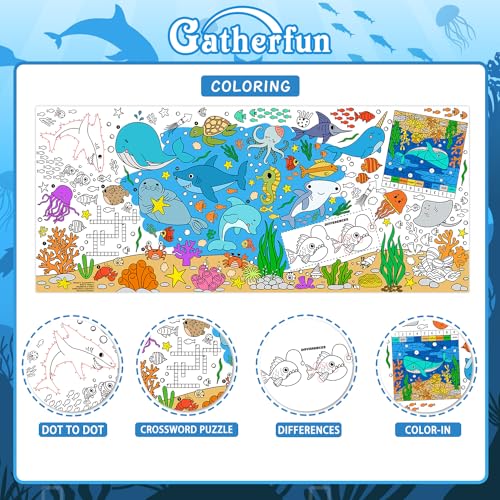 Gatherfun Under The Sea Party 자이언트 컬러링 포스터 - 80.9 x 182.9cm(31.5 x 72인치) - 다용도 교실 벽 장식 및 생일 활동 - 학교 파티 및 특별 행사를 위한 바다 동물 포스터 또는 테이블 커버 - style: Under The Sea