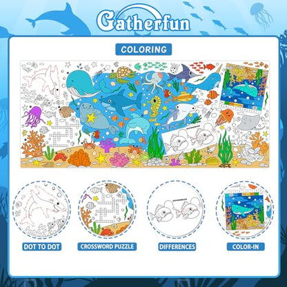 Gatherfun Under The Sea Party 자이언트 컬러링 포스터 - 80.9 x 182.9cm(31.5 x 72인치) - 다용도 교실 벽 장식 및 생일 활동 - 학교 파티 및 특별 행사를 위한 바다 동물 포스터 또는 테이블 커버 - style: Under The Sea