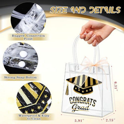 Aliceset 24 Pcs 2026 Graduation Gift Bags with Handles Clear Congrats Party Favor Tote Bag Reusable PVC Goodie Handbags for Graduation Party Decoration Supplies, 6.31"x 5.91"x 3.15" - style: Graduation