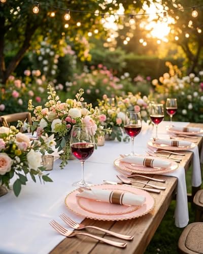 Supernal 30 Pack Pre Rolled Rose Gold Plastic Silverware with Linen Feel Napkin, Heavy Duty Disposable Wrapped Cutlery Set for Bridal Showers, Weddings, Birthdays & 2026 Graduations - color: Rose Gold, size: 30 Pack