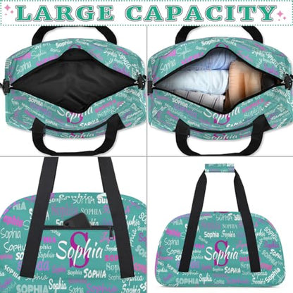 Custom Name Sports Dance Duffel Bag, Perform Bag, Dark Turquoise Blue | Personalized Gym Cheerleading Carry-On Fitness Travel Weekender Tote - color: Color 10