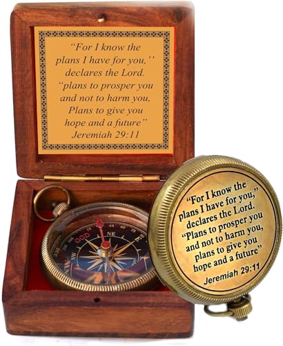 For I Know The Plans I Have For You, Jeremiah 29:11, Solid Brass Directional Engraved Compass, Baptism Gifts for Boys Girls, First Communion, Christian Gifts for Men, First Confirmation Gifts for Boys - style: #2 for I Know The Plans Compass