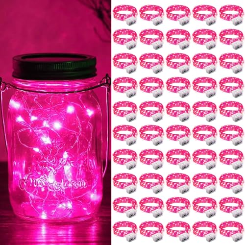 ZGWJ 50 Pack Fairy Lights Battery Operated, 7ft 20 Mini LED Fairy String Lights Silver Wire 3 Modes for DIY, Parties, Wedding, Bedroom, Halloween Christmas Decoration Pink - color: Pink, size: 50