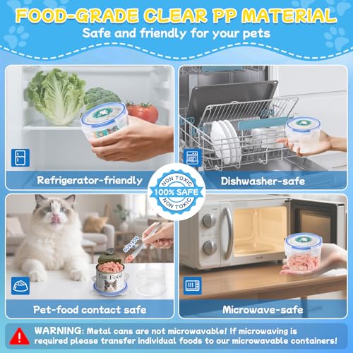 REFLYING Canned Cat Food Storage Lids Reusable Airtight Can Cover | Reusable airtight cat food can lids,Keeps wet food fresh,eliminates odor,Includes SUS 304 spoon and can opener - color: 2 Jar（S）+1 Spoon