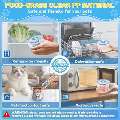 REFLYING Canned Cat Food Storage Lids Reusable Airtight Can Cover | Reusable airtight cat food can lids,Keeps wet food fresh,eliminates odor,Includes SUS 304 spoon and can opener - color: 2 Jar（S）+1 Spoon