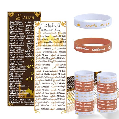 30 Sets Ramadan Eid Mubarak Silicone Bracelets with 99 Names of Allah Bookmark, Islamic Party Favors Bulk, Mubarak Kareem Wristbands, Muslim Gift Set for Family Friends School Classroom Events - style: Two Color-30