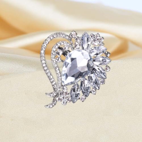 Ezing 4 Pieces Lot Large Big Silver Gold Plated Assorted Crystal Rhinestones Brooch Pins Set - color: C