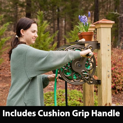 Liberty Garden 708 Steel Decorative Wall Mount Garden Hose Reel, Holds 125-Feet of 5/8-Inch Hose - Bronze