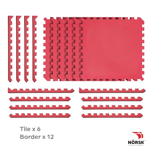 Dual-Sided Reversible 1/2" Foam Exercise Mats for Home Gym - Interlocking EVA Foam Tiles - color: Red / Black, size: 6 Tiles - 24 Sq. Ft.