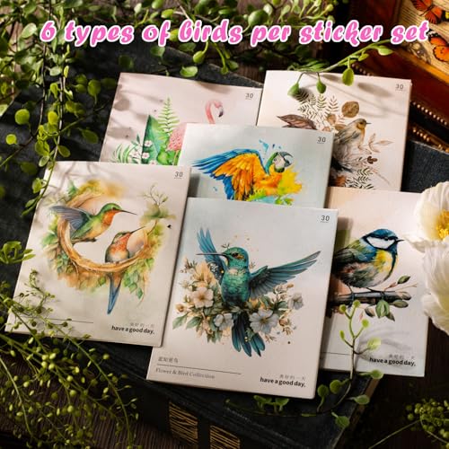 180 Pcs Transparent Flower Bird Stickers – Watercolor Floral Scrapbooking Supplies with Hummingbirds, Flamingos, Parrots – Clear Nature Stickers for Journals & Resin Art Crafts - color: Wildlife Bird