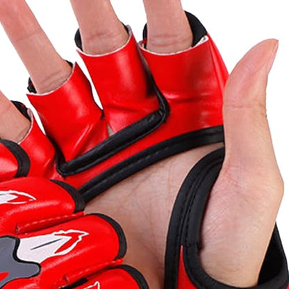 White Kickboxing Sparring Gloves Half Finger Boxing Gloves Open Palms MMA Gloves for Men Women Training Grappling Fighting Punching Bag - color: Red